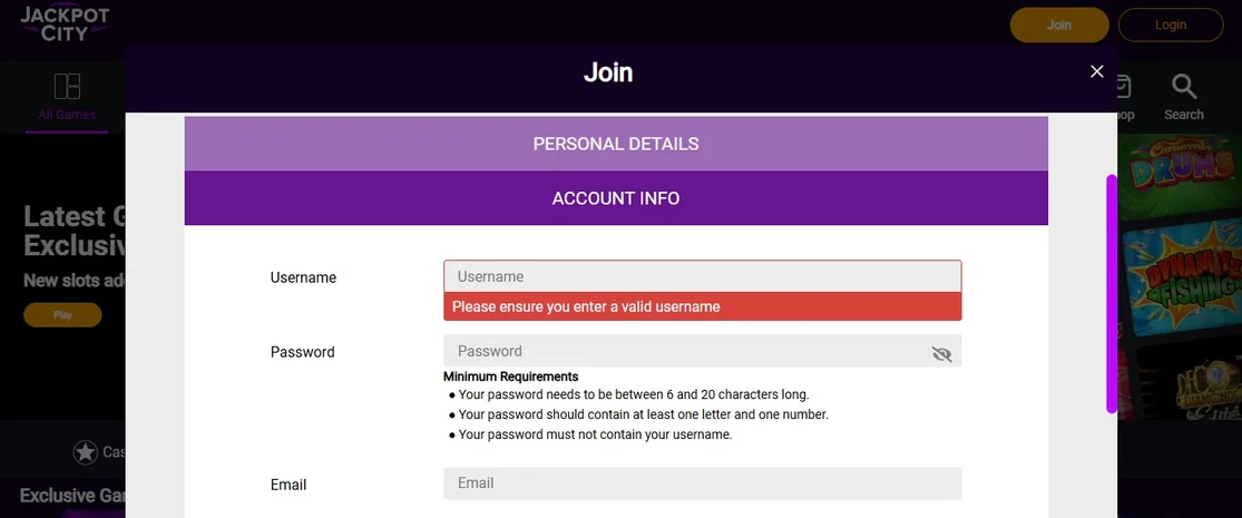 Fill account registration form